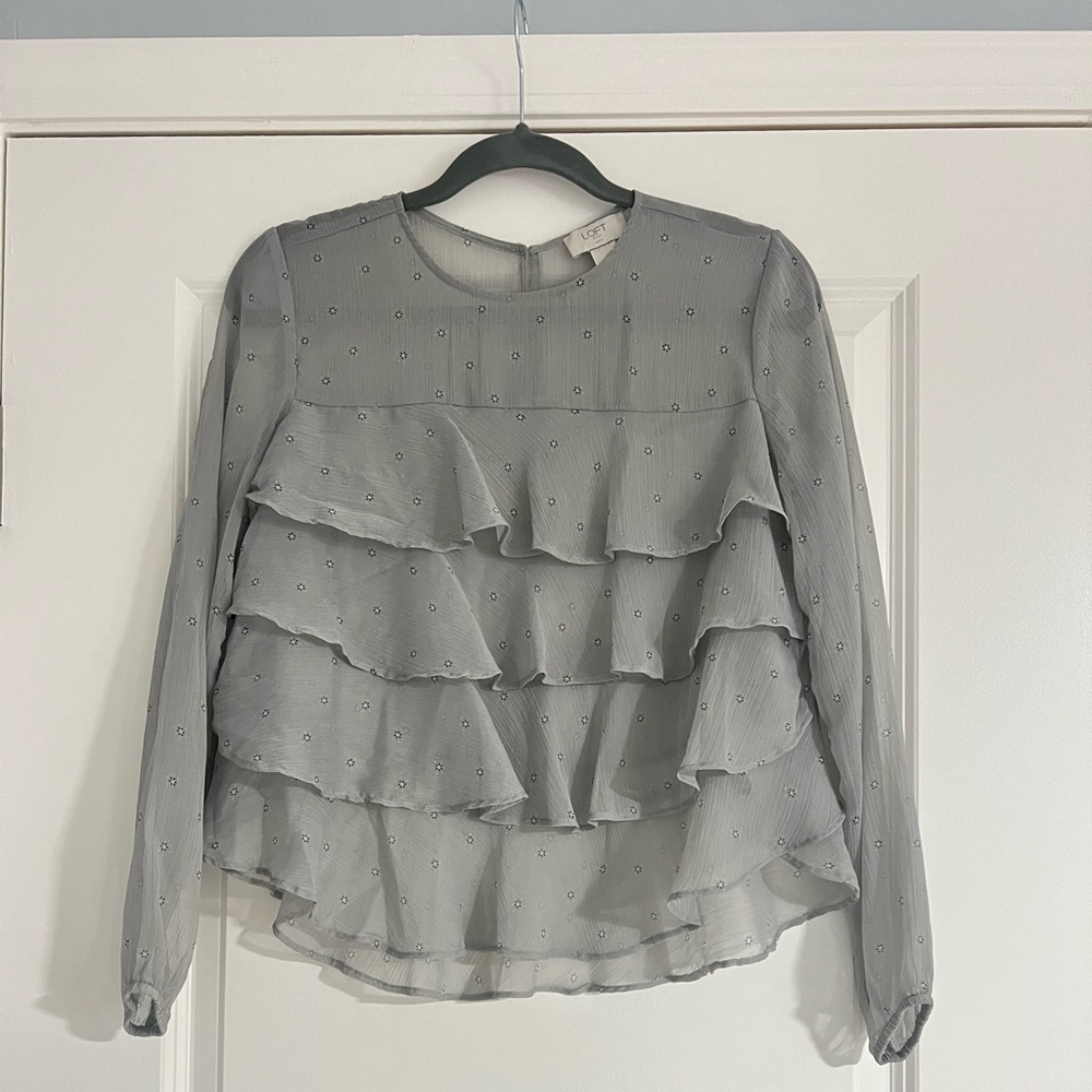 Loft xs petite sheer ruffled blouse.